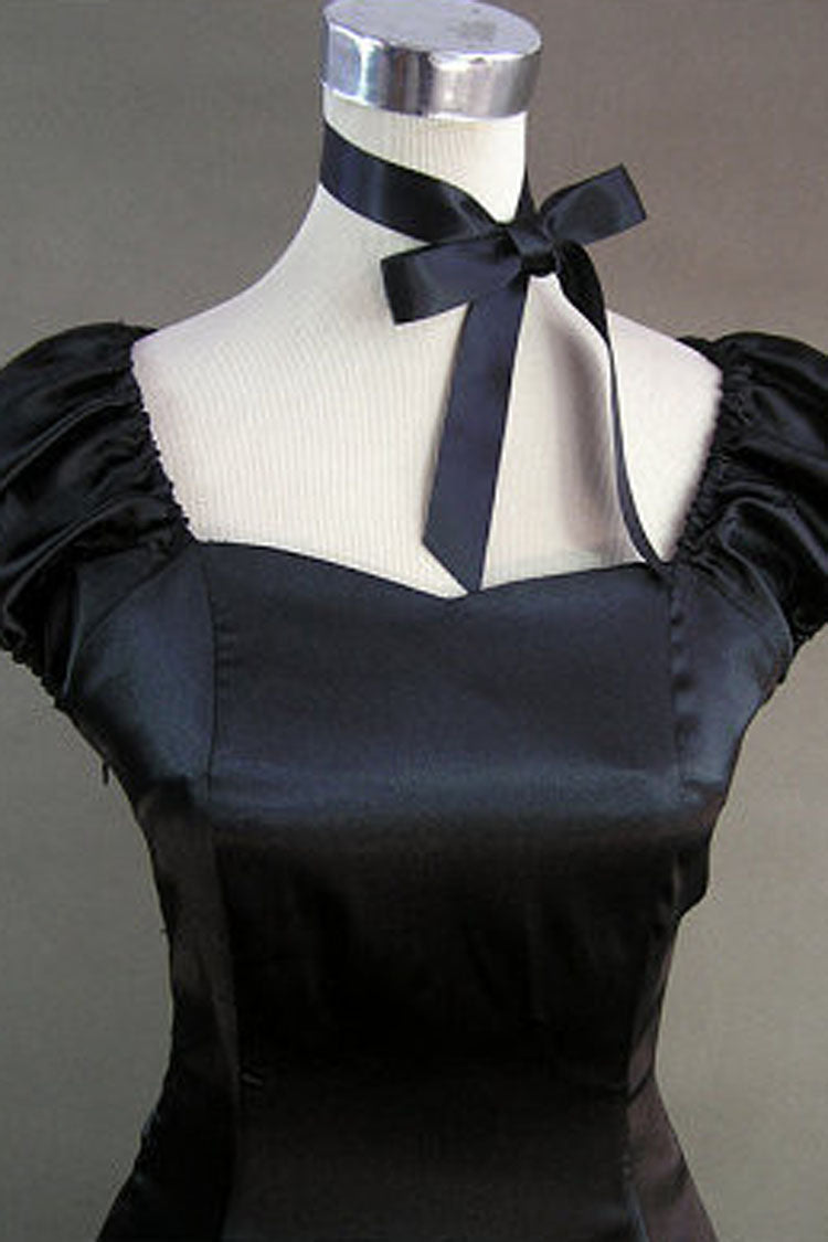 Black Cotton Square Collar Cap Sleeves Floor Length Victorian Gothic Lolita Dress