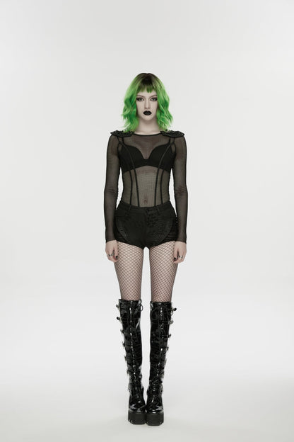 Black Low Waisted Cut-Out Irregular Eyelet Women's Punk Shorts