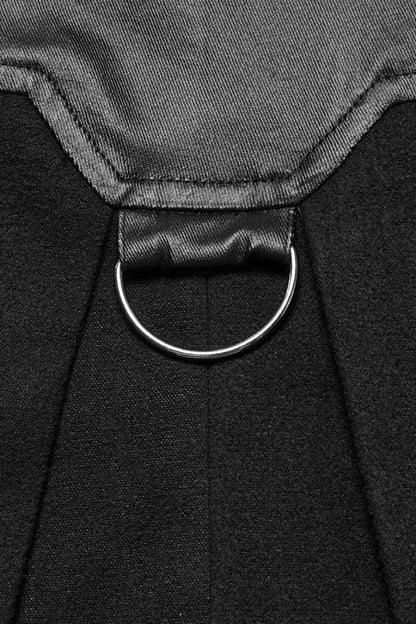 Black High Collar Faux Leather Stitching Mesh Rivet Buckle Women's Punk Cloak