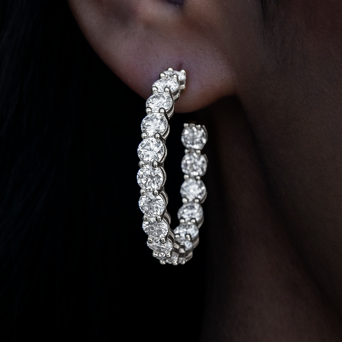 4MM Moissanite Eternity Hoop Earrings in White Gold Vermeil