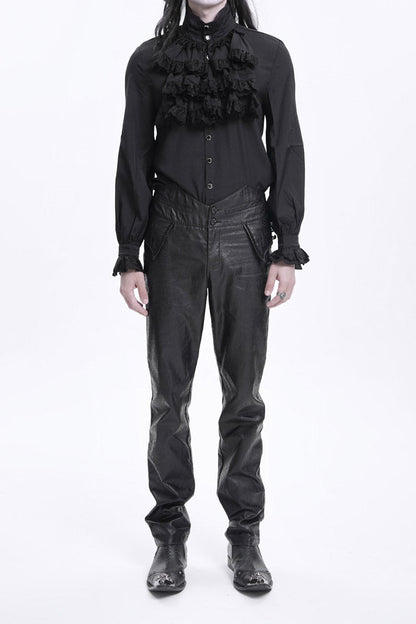 Black High Waisted Faux Leather  Men's Gothic Pants