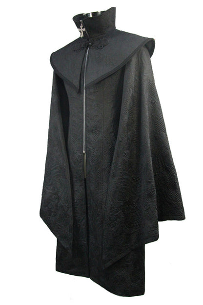 Black Gothic Pattern Mens Coat With Shawl Collar