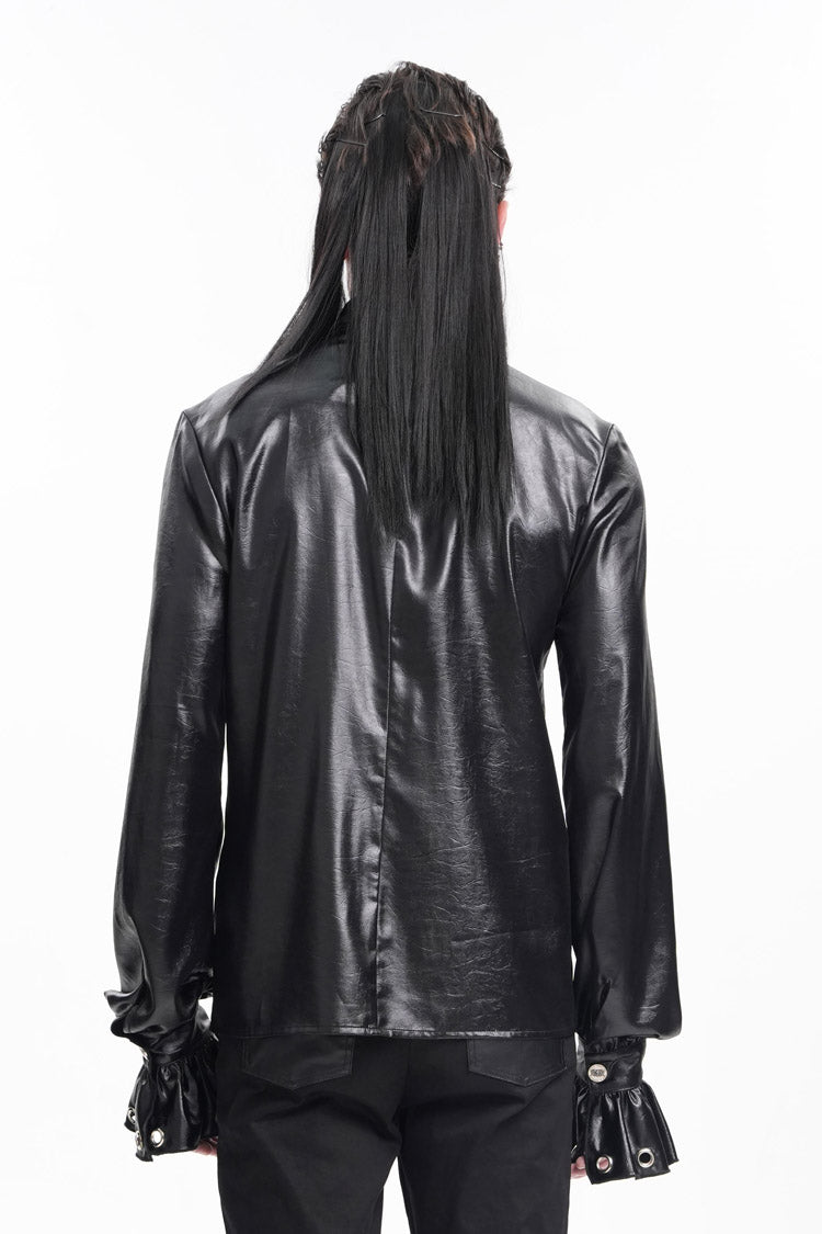 Black Long Sleeves Eyelets Buckle Men's Gothic Blouse