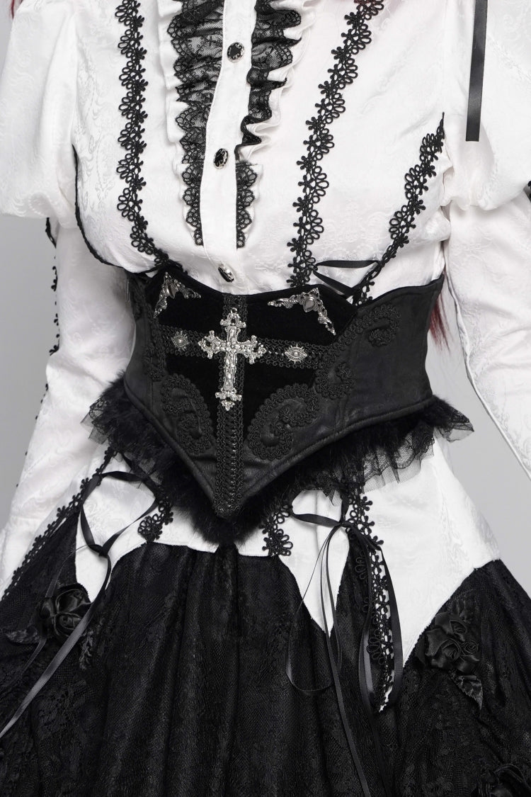 Black Lace Lace-Up Cross&Eyes Underbust Slim Women's Gothic Corset