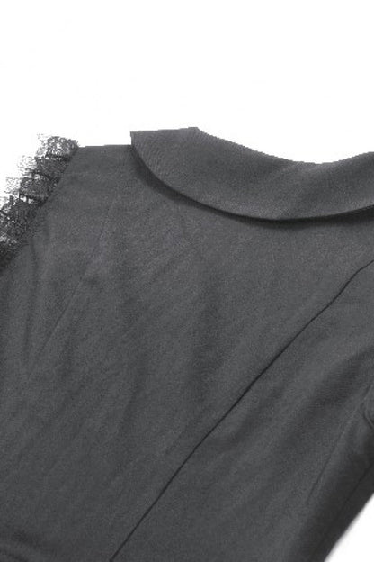 Black Peter Pan Collar Sleeveless Bowknot Pleated Women's Gothic Graduation Dress