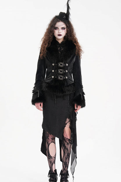 Black Faux Fur Bucket-up Chain Women's Gothic Jacket