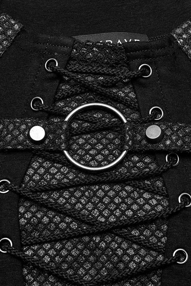 Black Long Sleeves Stitching Lace-Up Ripped Men's Punk Blouse