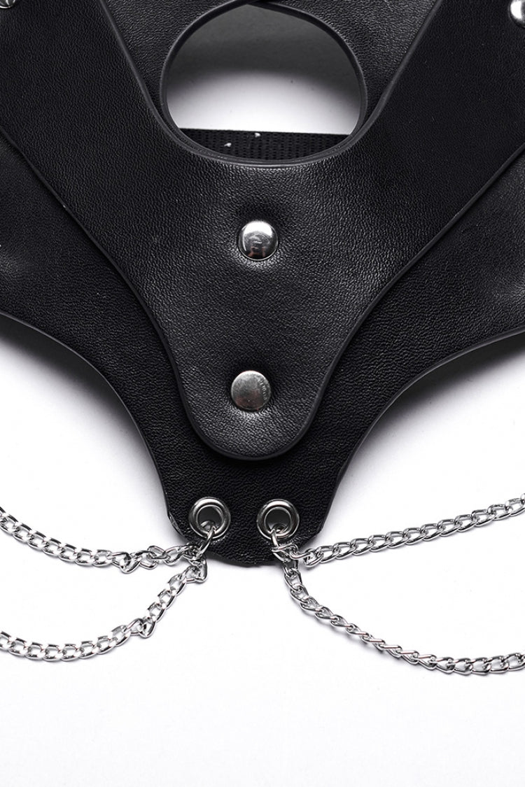 Black Metal Chain Fox Faux Leather Women's Steampunk Mask