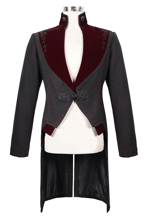 Black And Red Retro Embroidered Mens Gothic Coat