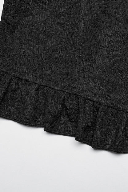 Black Lapel Collar Puff Sleeves Ruffle Stitching Lace Women's Gothic Blouse