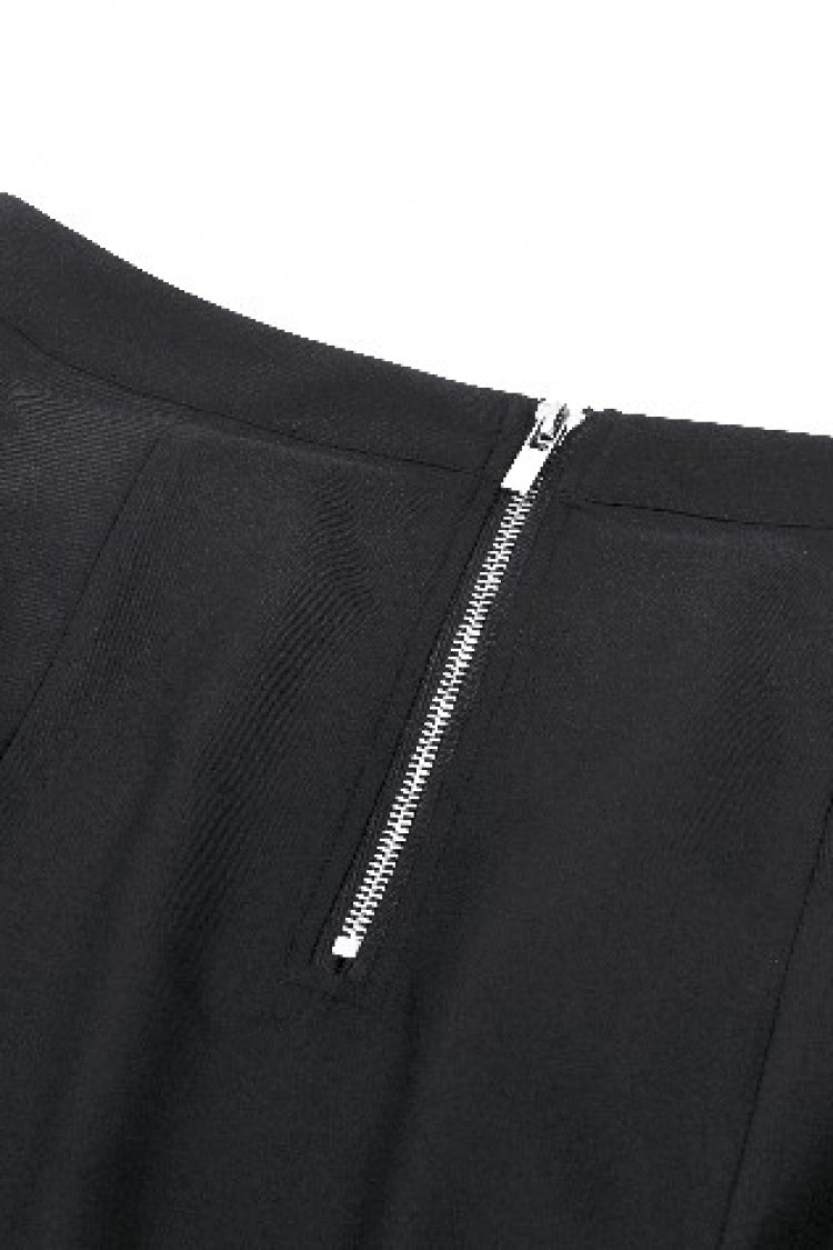 Black Buckled Zippered Women's Punk Side Slit Long Skirt