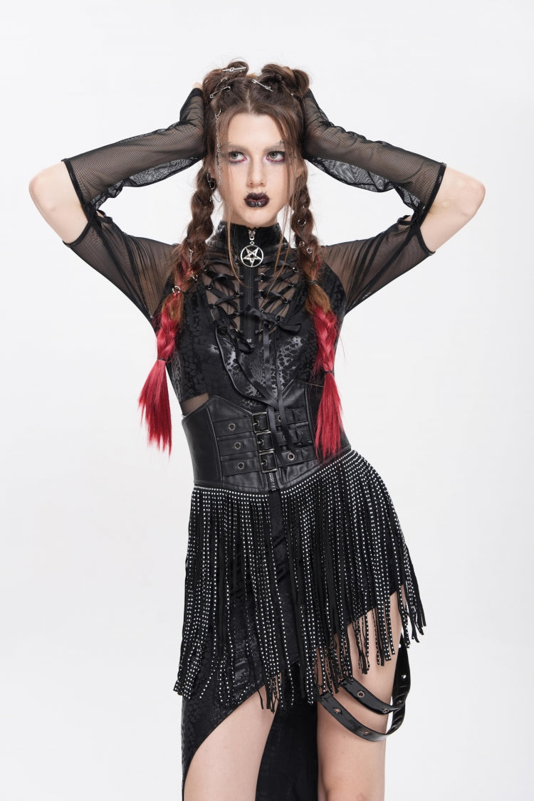 Black Lace Tassels Lace-Up Slim Buckled Women's Gothic Corset