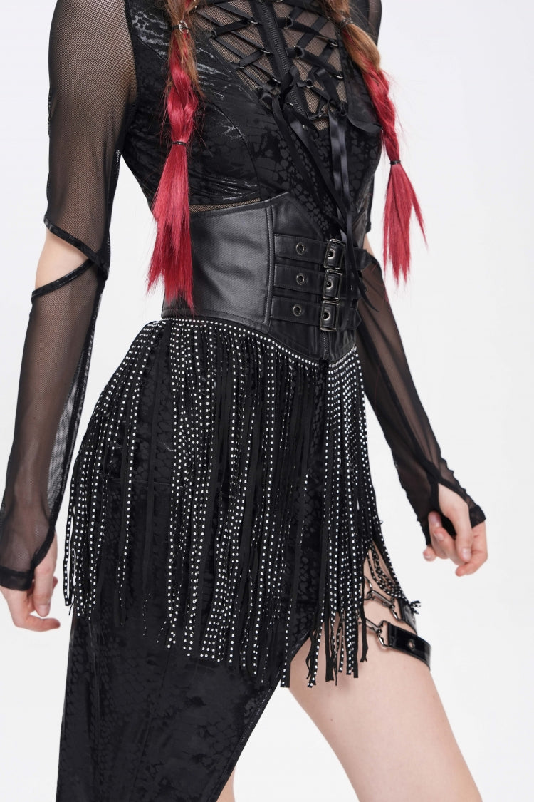 Black Lace Tassels Lace-Up Slim Buckled Women's Gothic Corset