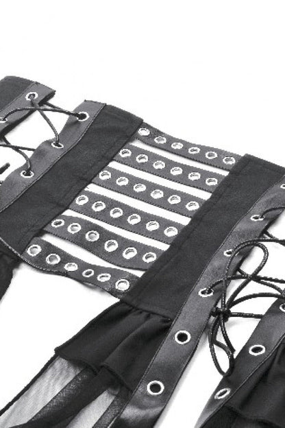 Black High Waisted Lace-Up High/low Mesh Women's Punk Skirt