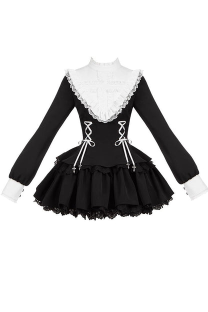 Black Long Sleeves Ruffle Lace-Up Sweet Handsome Lolita Dress