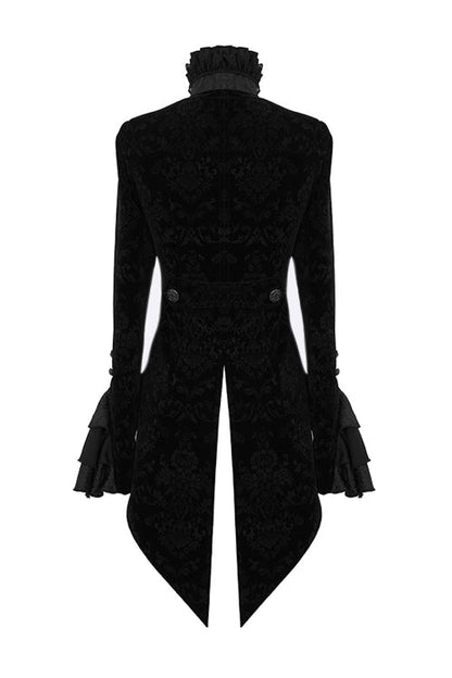 Black Gothic Lotus Leaf Corsage False Two Piece Womens Swallow Tailed Coats