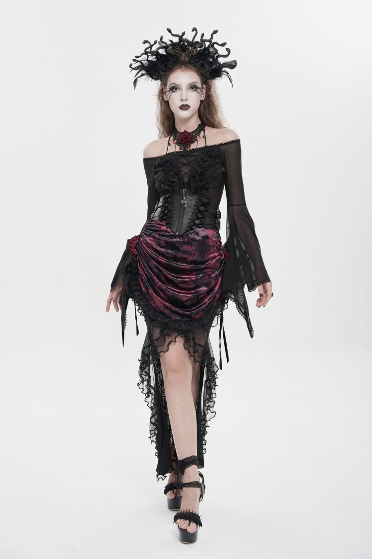 Black Crochet Lace-Up Slim Zippered Women's Gothic Accessory Zip Girdle