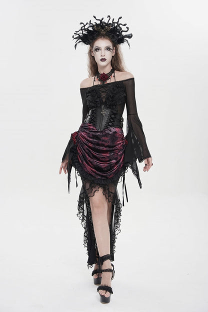 Black Crochet Lace-Up Slim Zippered Women's Gothic Accessory Zip Girdle