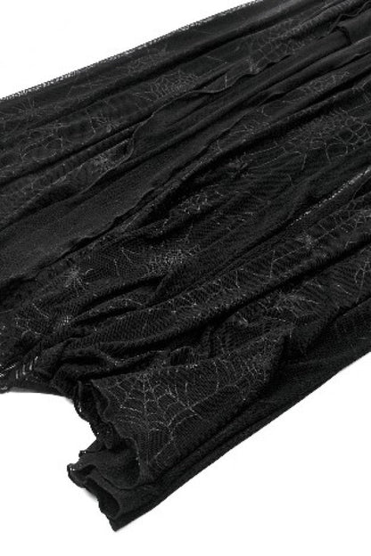 Black Long Sleeves Lace-Up Spiderweb Women's Gothic Elegant Witch Long Dress