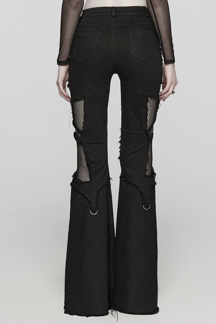 Black Mesh Women's Punk Eyelet Ring Flared Pants