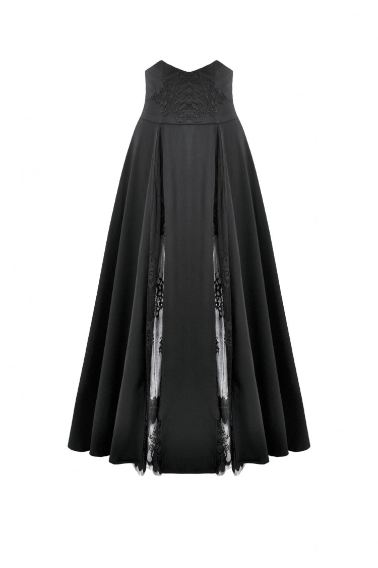 Black High Waisted Floral Printed Lace Mesh Women's Gothic Elegant Long Skirt
