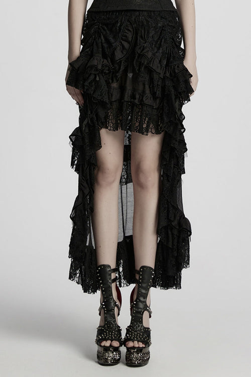 Black Drawstring Hollow Lace Women's Punk Skirt