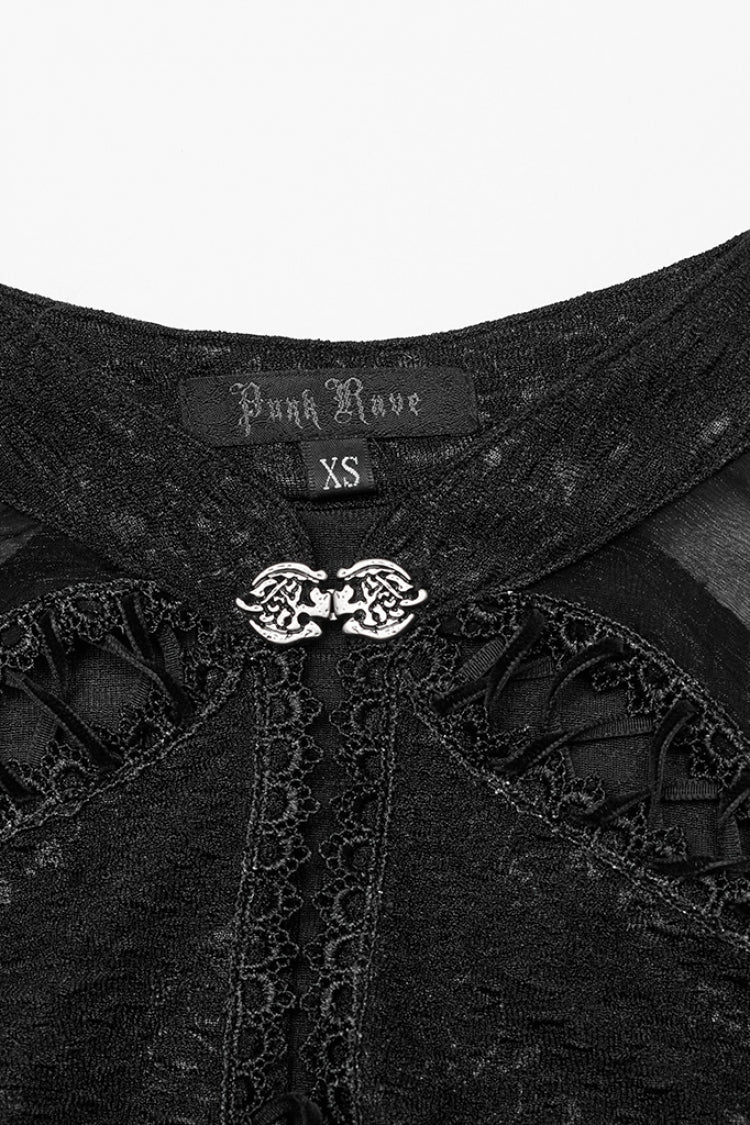Black Cheongsam Collar Chiffon Stitching Ripped Women's Gothic Dress
