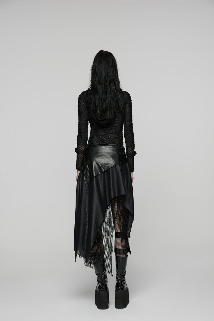 Black Double-Layered Irregular Eyelet Women's Punk rregular Wasteland Skirt