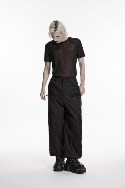 Black Multi-Layered Pleated Men's Gothic Cool Tapered Pants