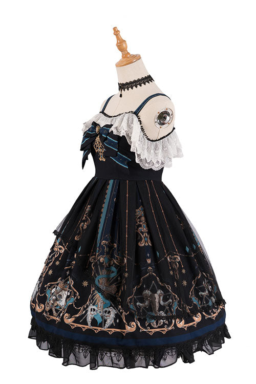 Black God's Salvation Square Collar Lace Ruffled Gothic Lolita JSK Dress