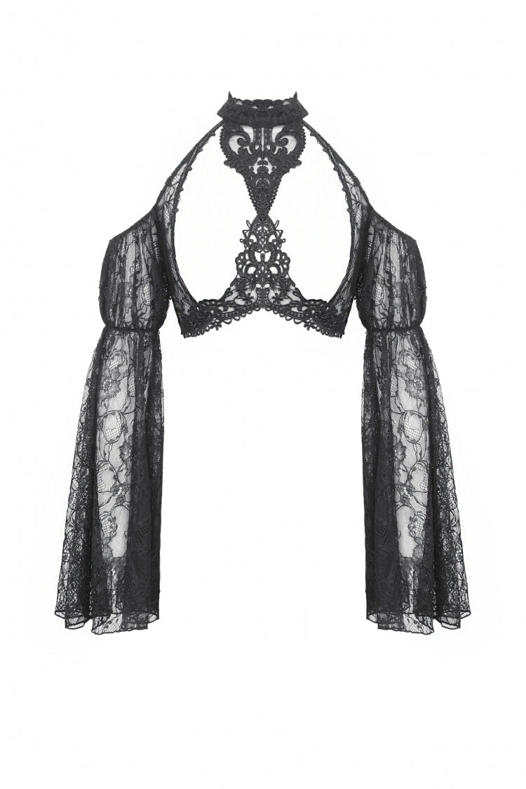 Black Off Shoulder Long Puff Sleeves Cut-Out Lace Women's Gothic Cape