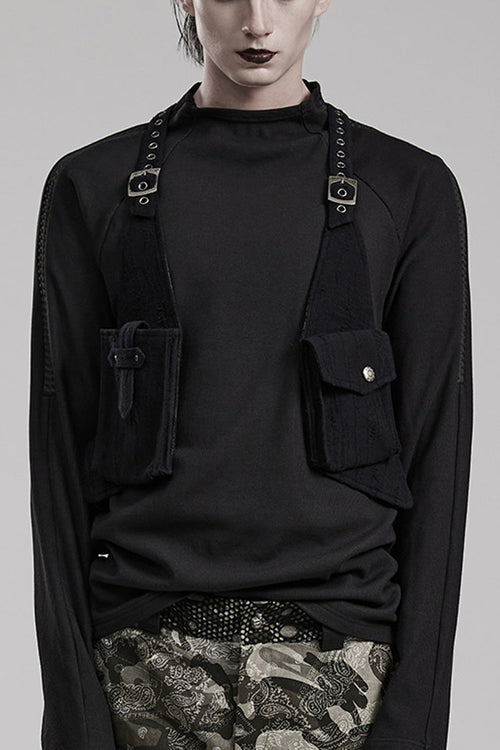 Black Crackle Leather Adjustable Men's Steampunk Strap Bag