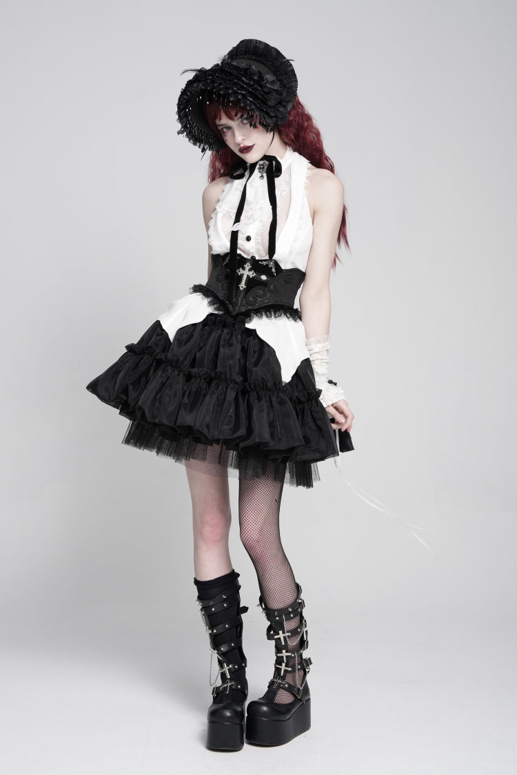 Black Lace Lace-Up Cross&Eyes Underbust Slim Women's Gothic Corset