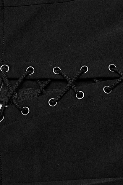 Black Cross Print Stitching Lace-Up Women's Steampunk Skirt