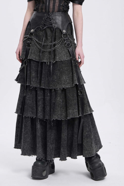 Black Multi-Layered Lace-Up Chain Women's Punk Skirt