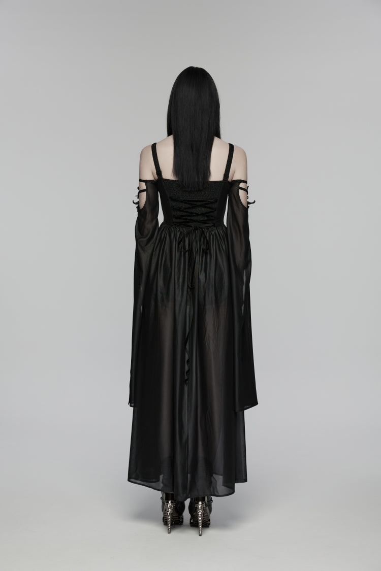 Black Off Shoulder Long Sleeves Embroidered Lace-Up Women's Gothic Elegant Dress Wedding Dress