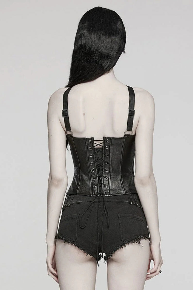 Black Cross Straps Hollow Lace-Up Womens Steampunk Vest