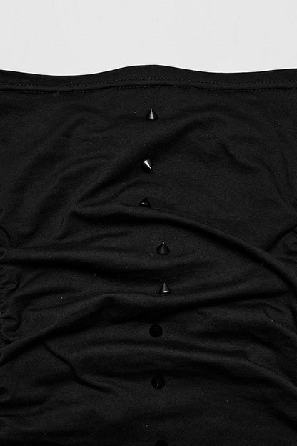 Black Long Sleeves Rivet Mesh Men's Punk Blouse with Undetachable Mask