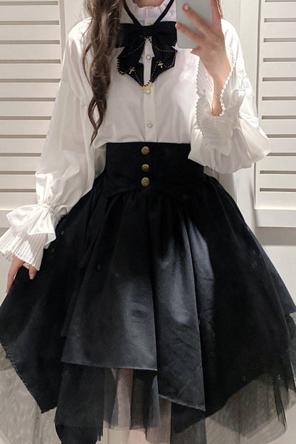Black Irregular Mesh Gothic Japanese Lolita Skirt