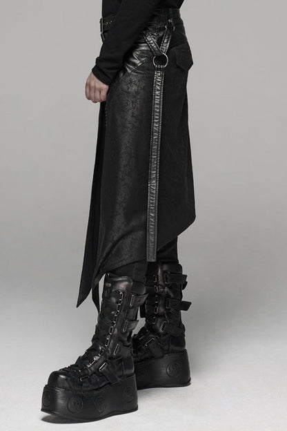 Black Double Layer Metal Buckle Belt Men's Steampunk Skirt