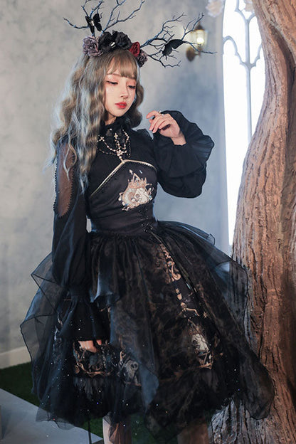 Black God's Salvation Lace Ruffled Gothic Lolita JSK Strapless Dress