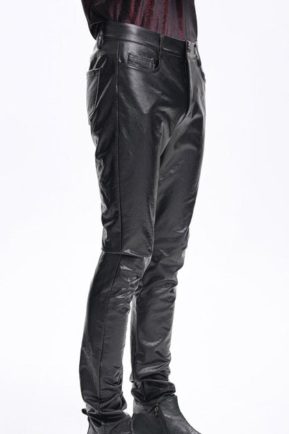 Black Faux Leathet Button Men's Gothic Pants