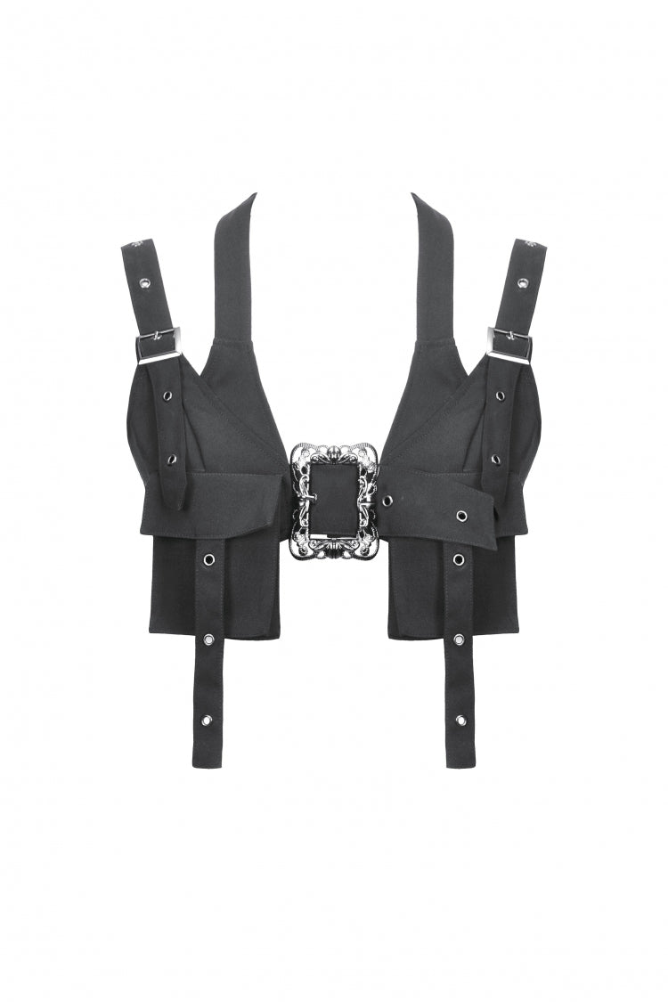 Black Halterneck Buckled Women's Punk Utility Vest