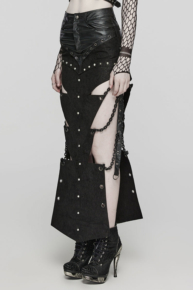 Black Inverted Triangle Hollow Metal Chain Women's Steampunk Skirt