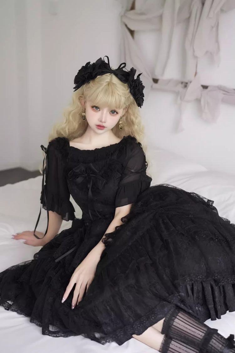 Black Iris Love Multi-layer Ruffle Bowknot Gothic Princess Lolita Jsk Dress