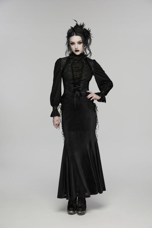 Black Jacquard Embroidered Lace Lace-Up Slim Women's Gothic Vest