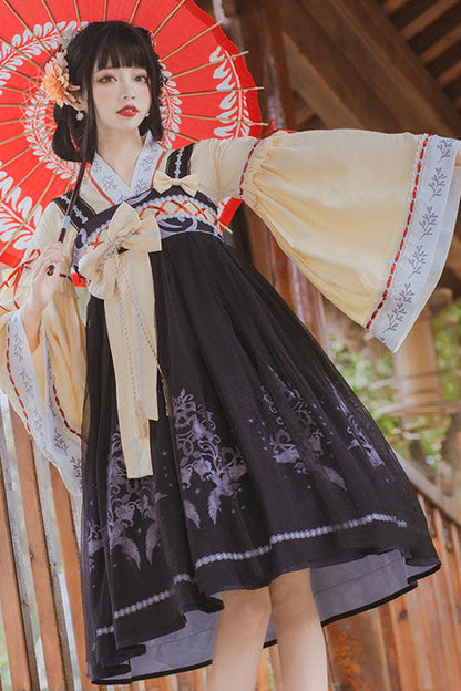 Black Fengming Chinese Style Hanfu High Waisted Sweet Lolita JSK Dress