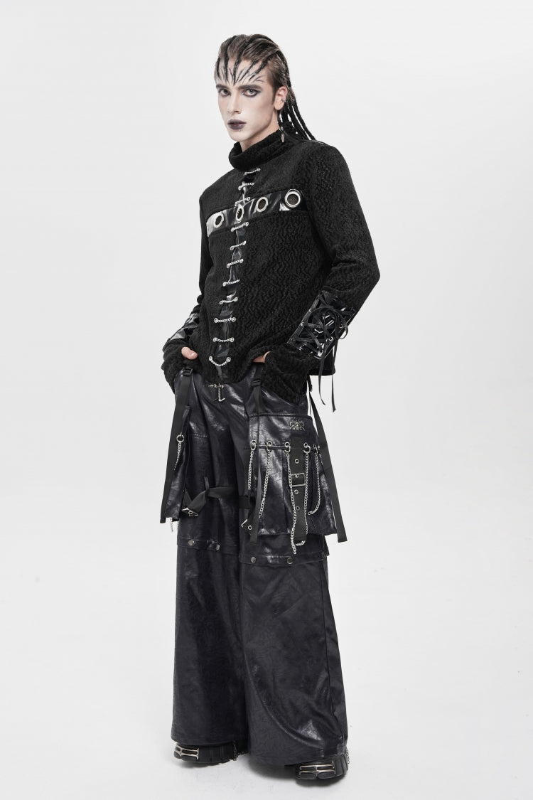 Black Big Pockets Straps Chain Men's Punk Pants