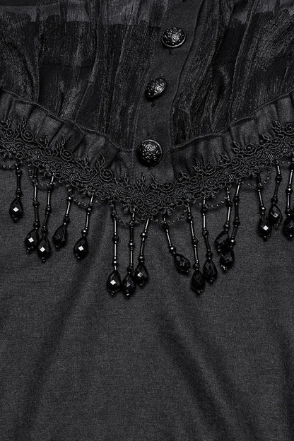Black Long Sleeves Ruffle Sheer Mesh Women's Gothic Blouse