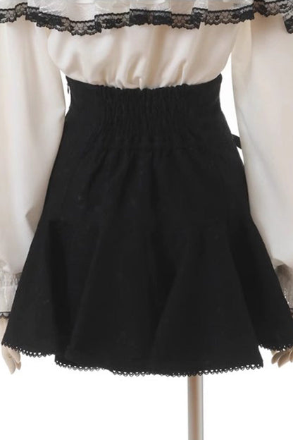 Black Japanese Bowknot Double Breasted  Lace-Up Sweet Jirai Kei Skirt